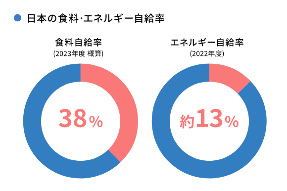 日本の食料·エネルギー自給率 食料自給率38% エネルギー自給率約13%